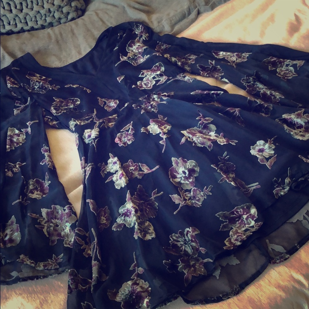 Dark Blue, flower print dress.